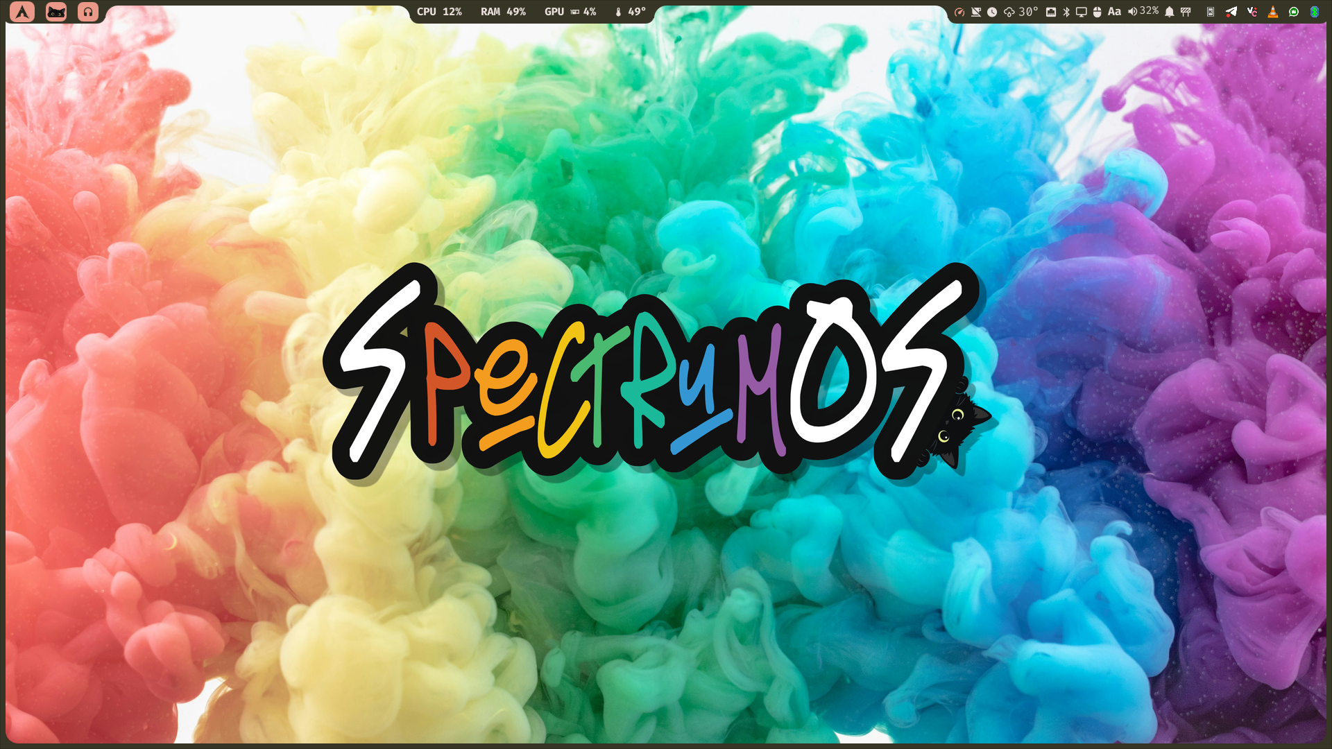 Escritorio de SpectrumOS con el fondo multicolor y su barra de Hyprland
